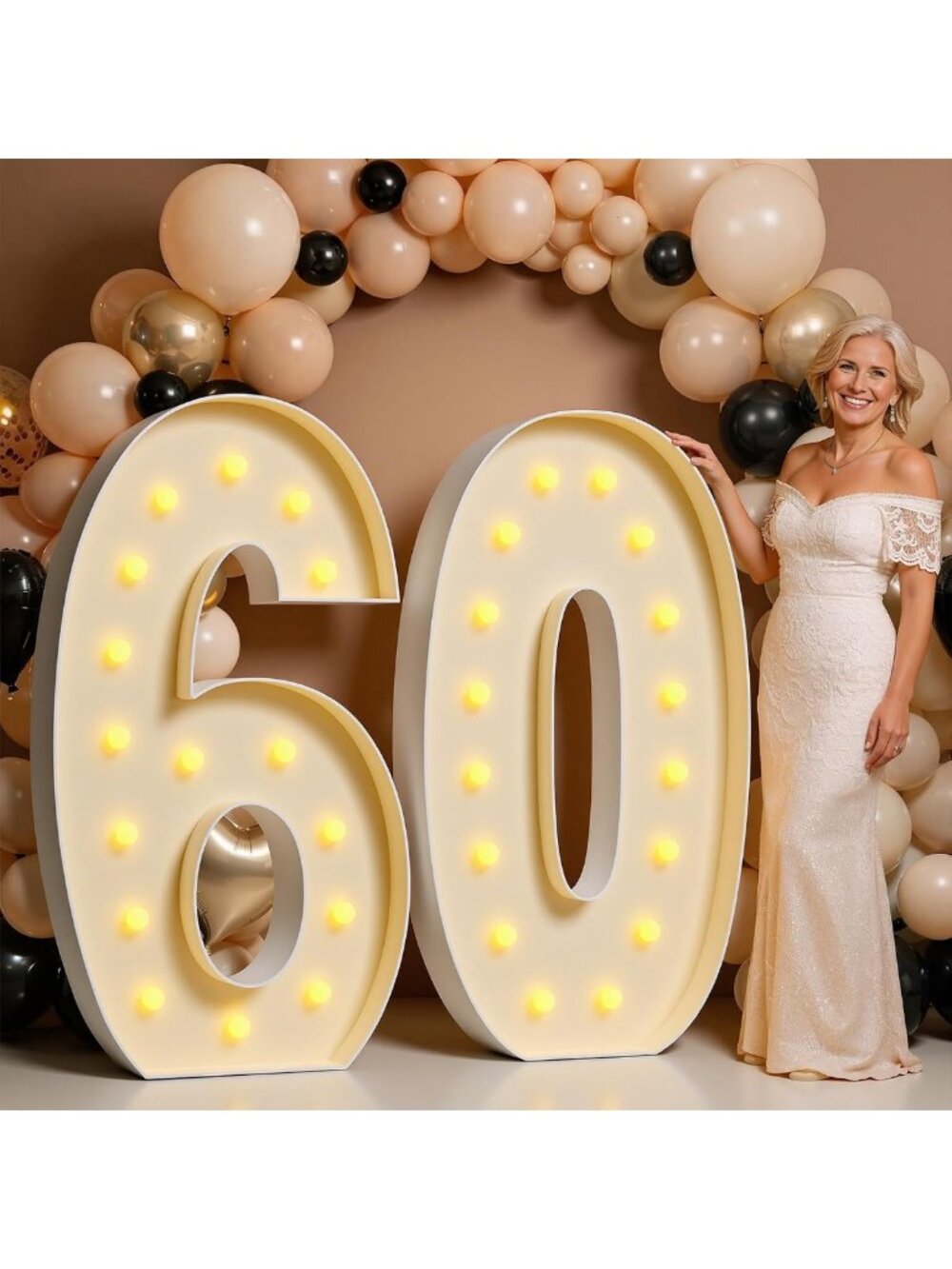 Light Up 60 Marquee Numbers for Birthday Celebration - 5FT Party Decor